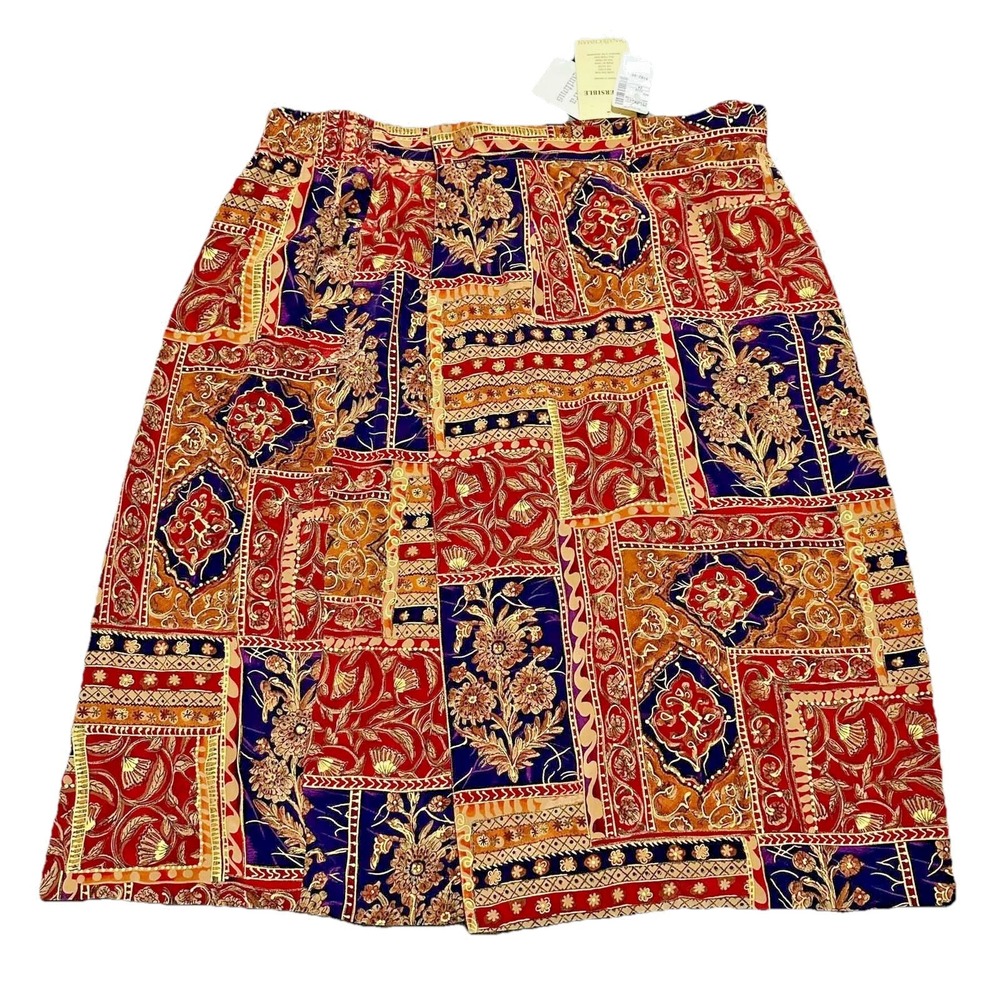 NWT VTG Dana Buchman 100% Silk Reversible Boho Maxi Skirt Plus 24